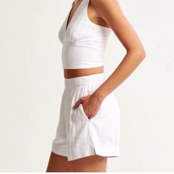 Abercrombie & Fitch High Rise Linen Blend Pull On Shorts Pockets Size Small - Picture 2 of 10
